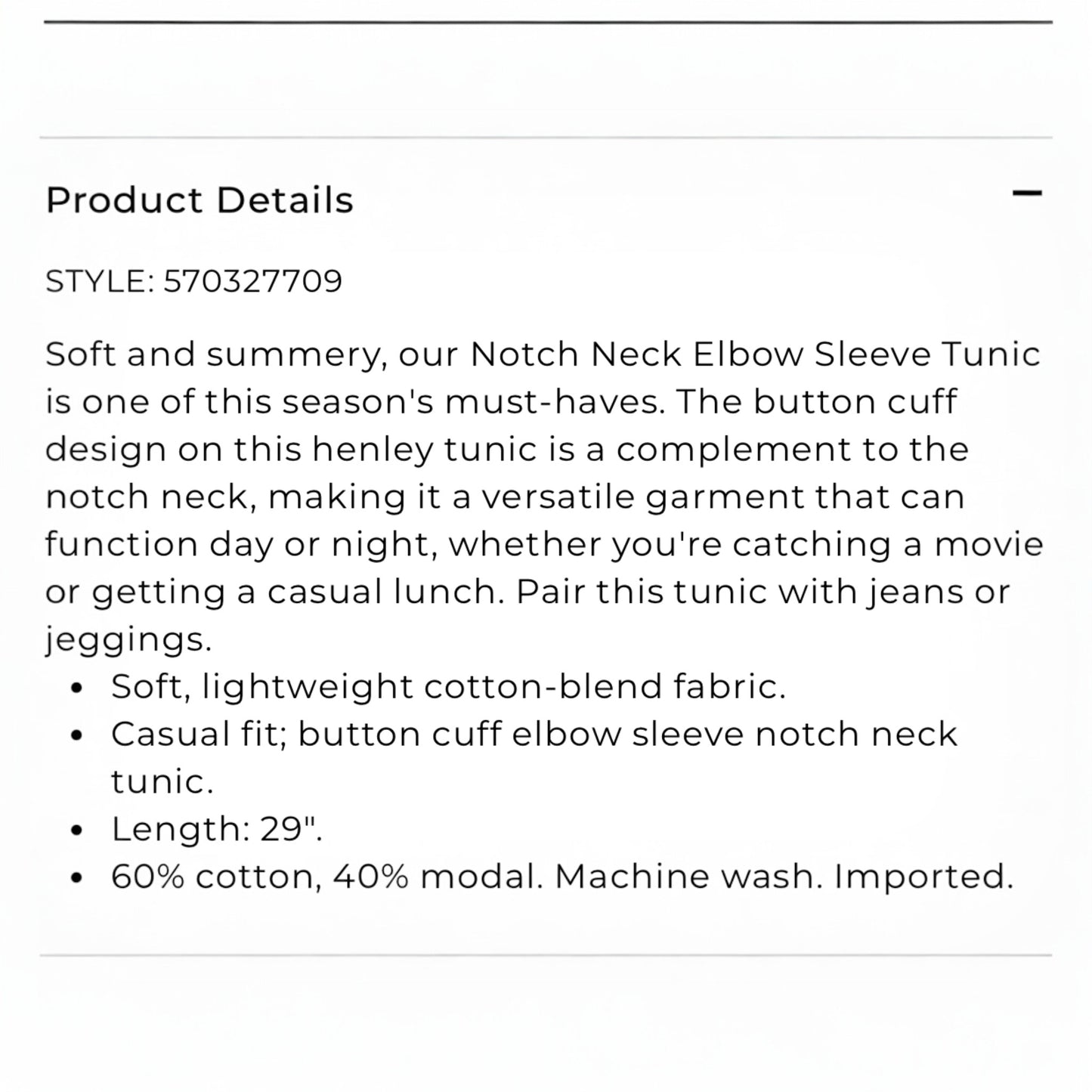 Chico's Notch Neck Elbow Sleeve Tunic - Size Large