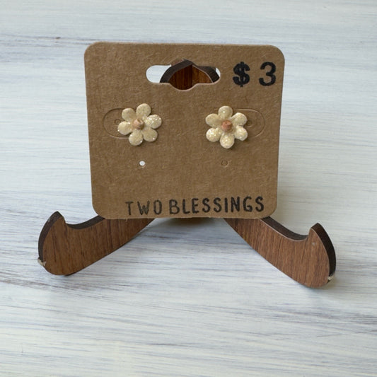 Two Blessings Earrings - Flower - Beige w/Glitter