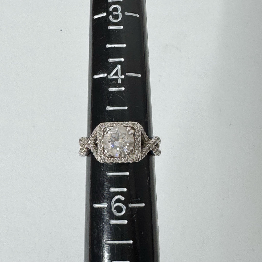Sterling Silver Square Halo Engagement Ring - Size 5