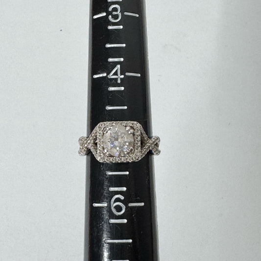 Sterling Silver Square Halo Engagement Ring - Size 5