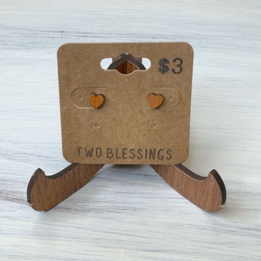 Two Blessings Earrings - Wood Heart - Tan