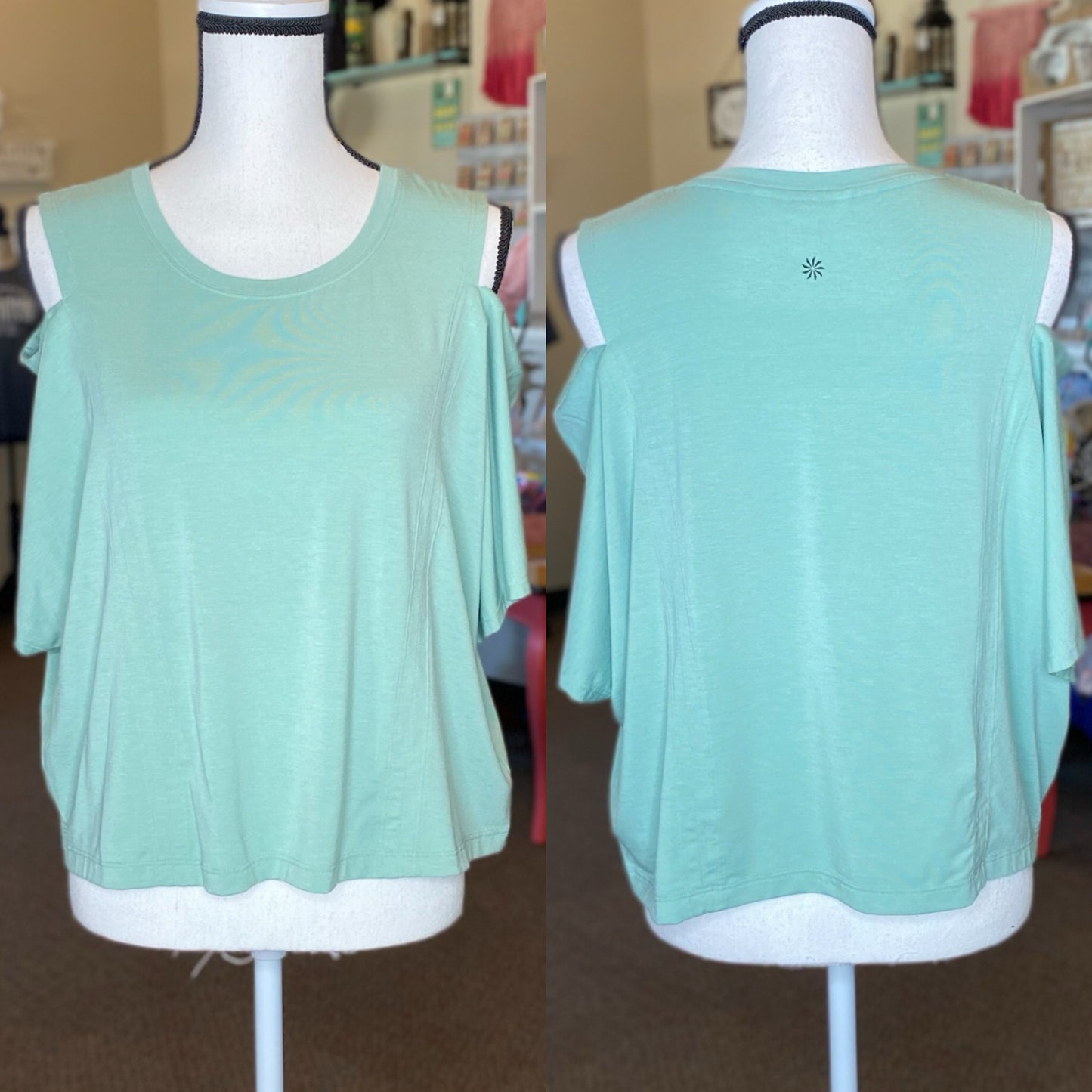 Athleta Intention Tee T-Shirt Cold Shoulder Cropped - Size Large