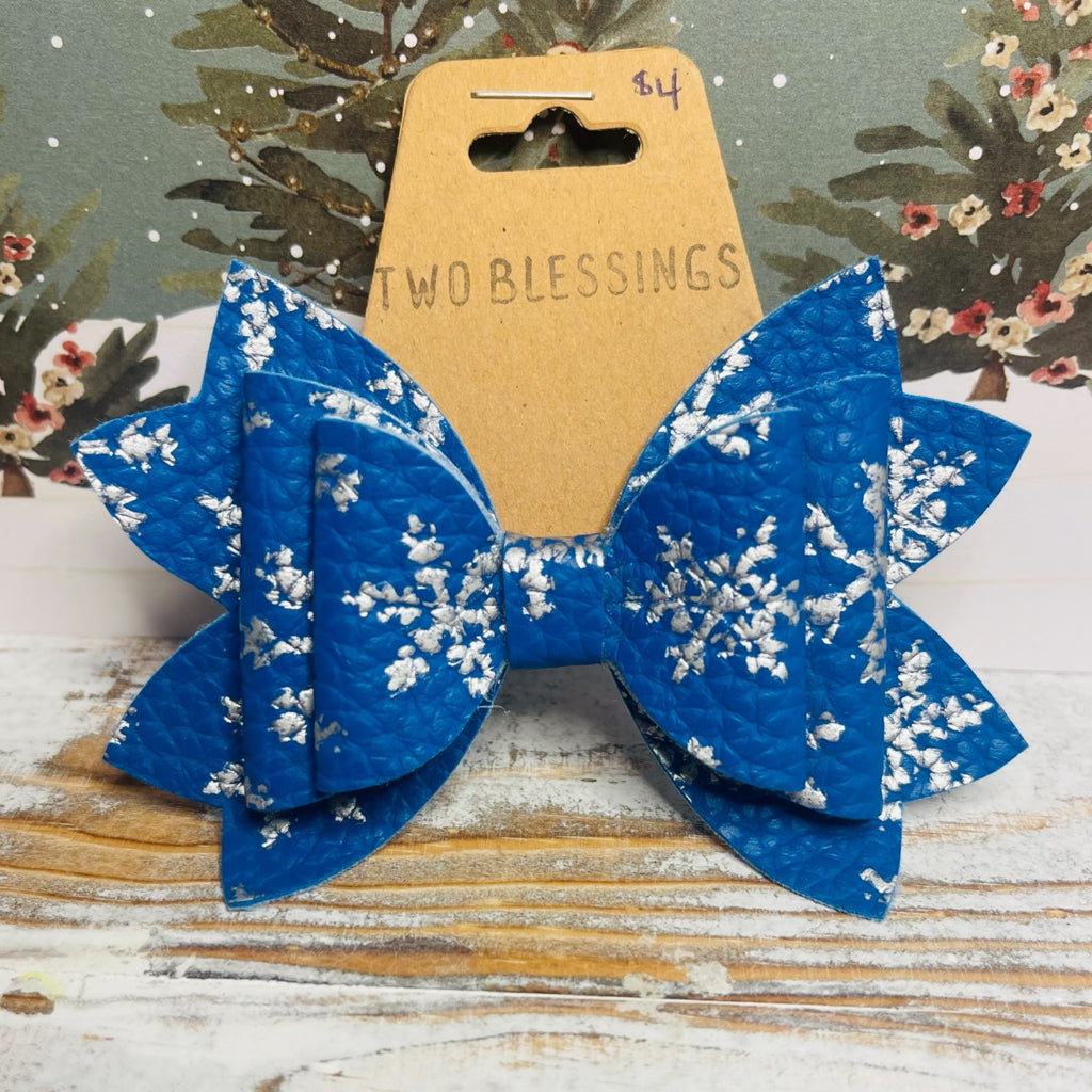 Two Blessings Bow - Blue w/Silver Snowflakes