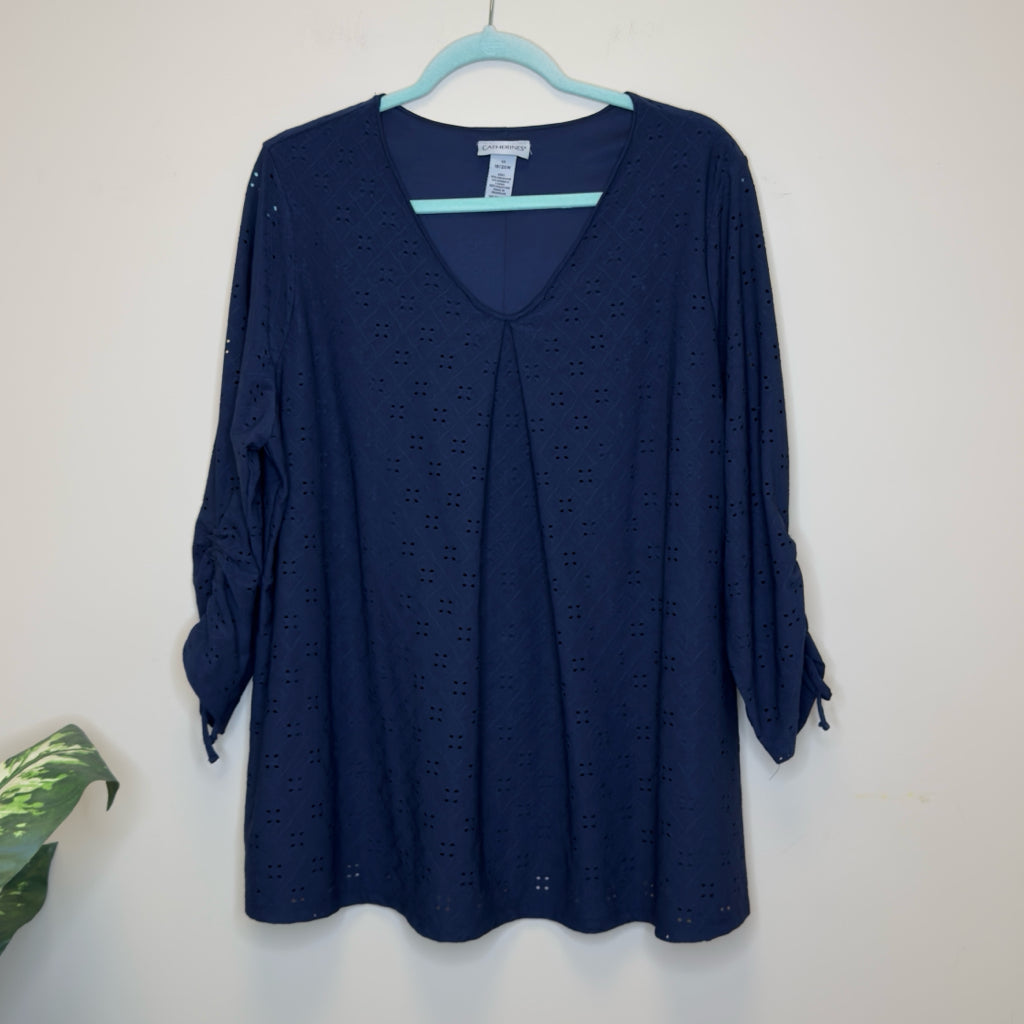 Catherines Eyelet Overlay Top - Size 1X