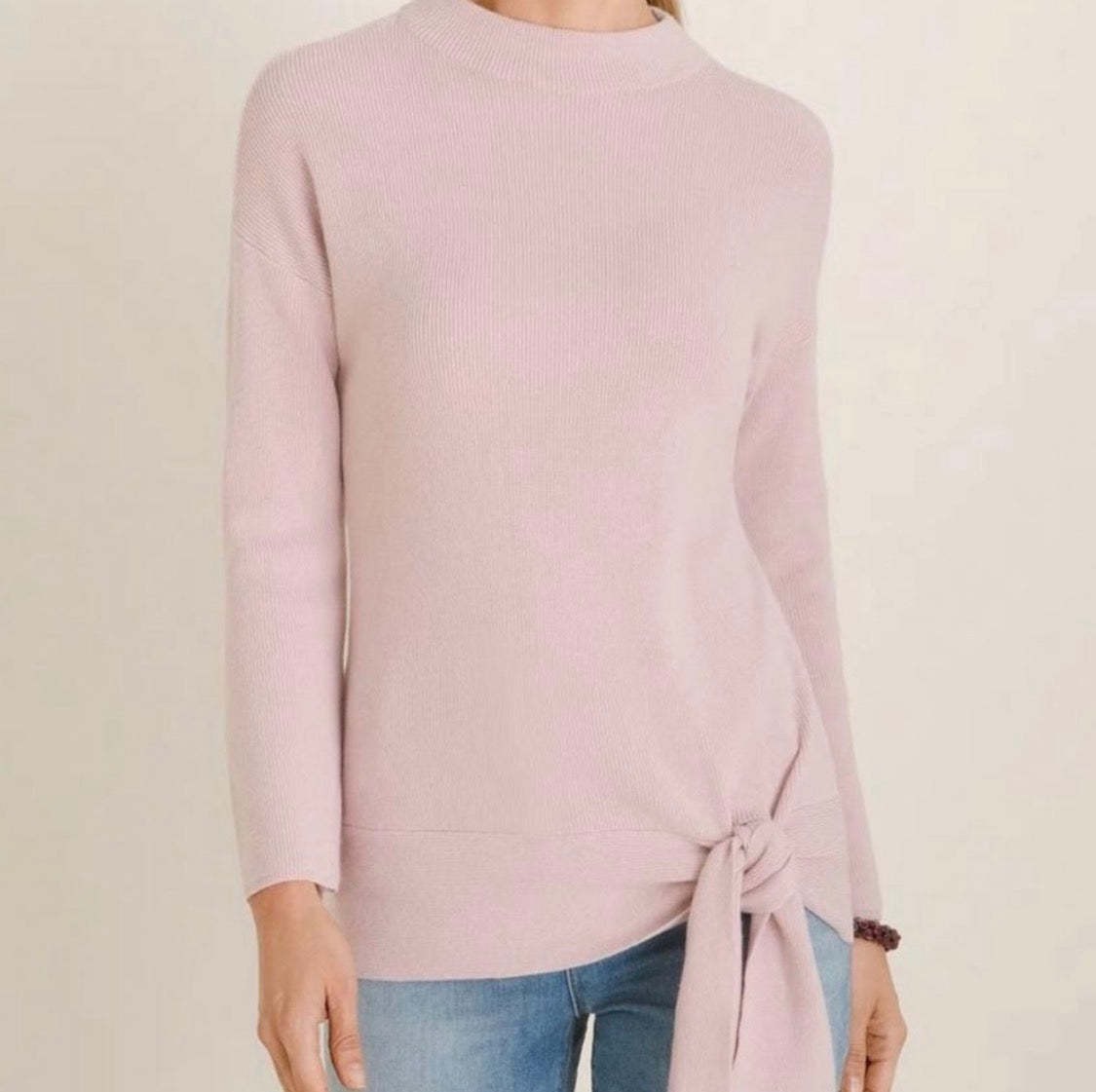 Chico’s Side Tie Mock Neck Cashmere Blend Sweater — Size Large