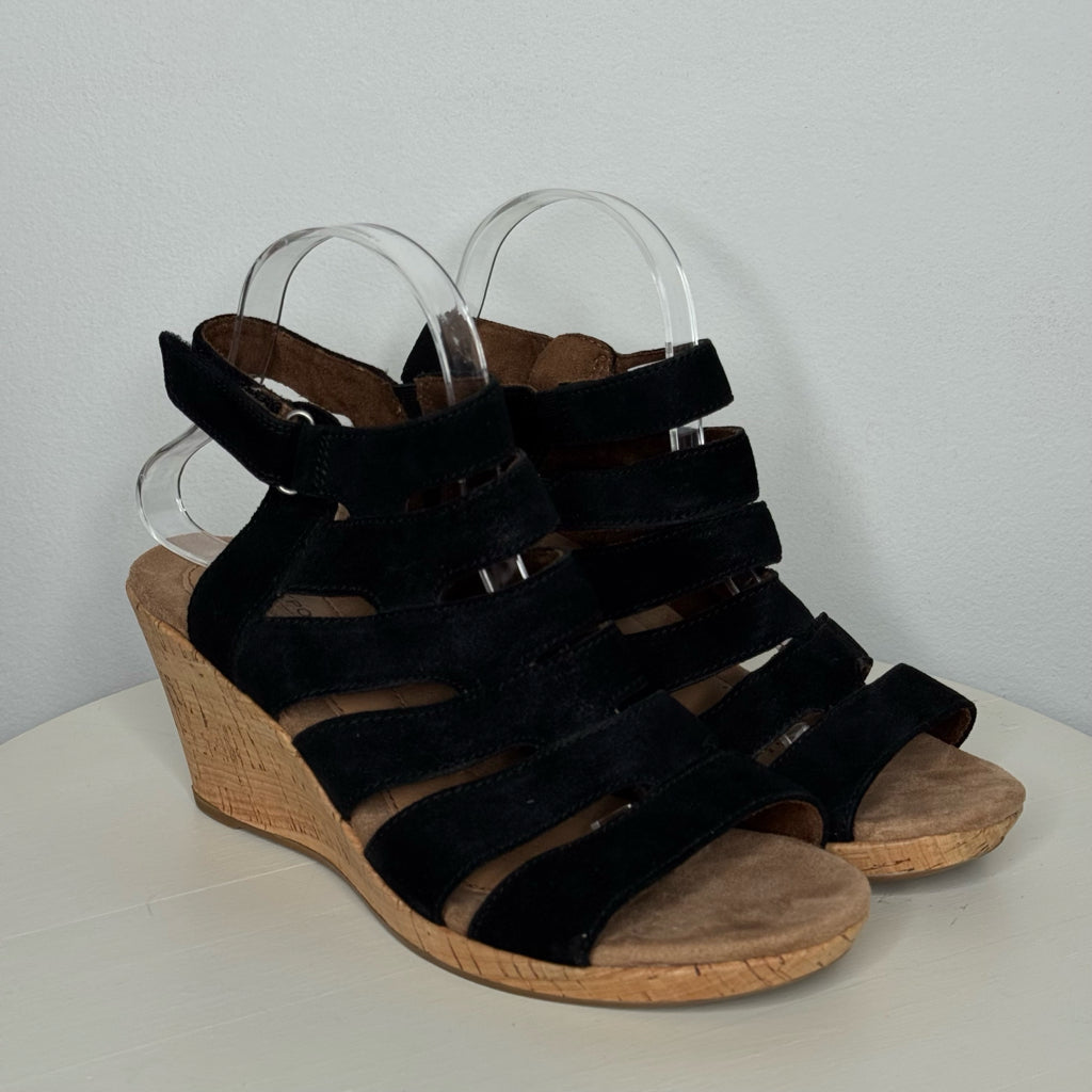 Rockport Cobb Hill Briah Leather Banded Wedge Sling Back Sandals - Size 9