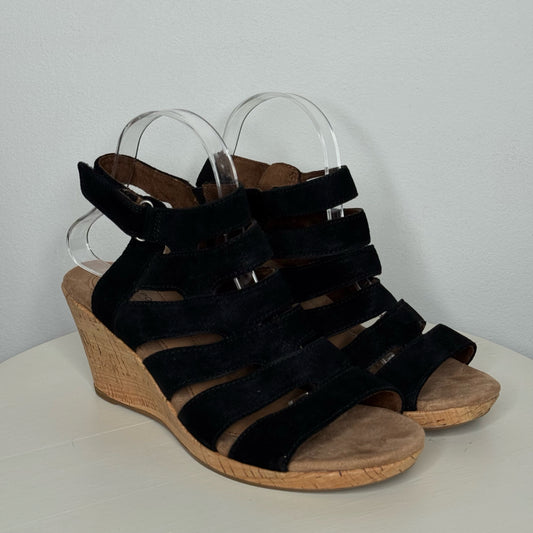 Rockport Cobb Hill Briah Leather Banded Wedge Sling Back Sandals - Size 9