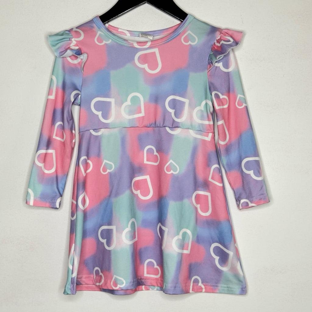 Heart Print Tie-Dye Dress - Size 4 Youth