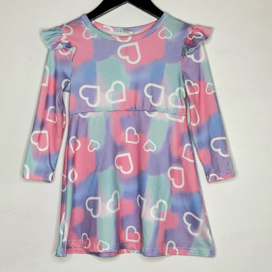 Heart Print Tie-Dye Dress - Size 4 Youth
