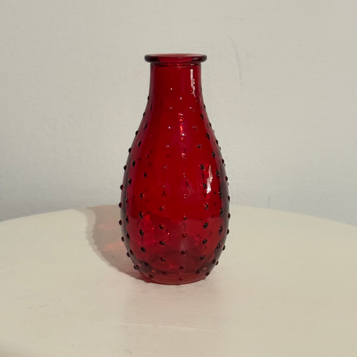 6" Red Hobnail Glass Vase