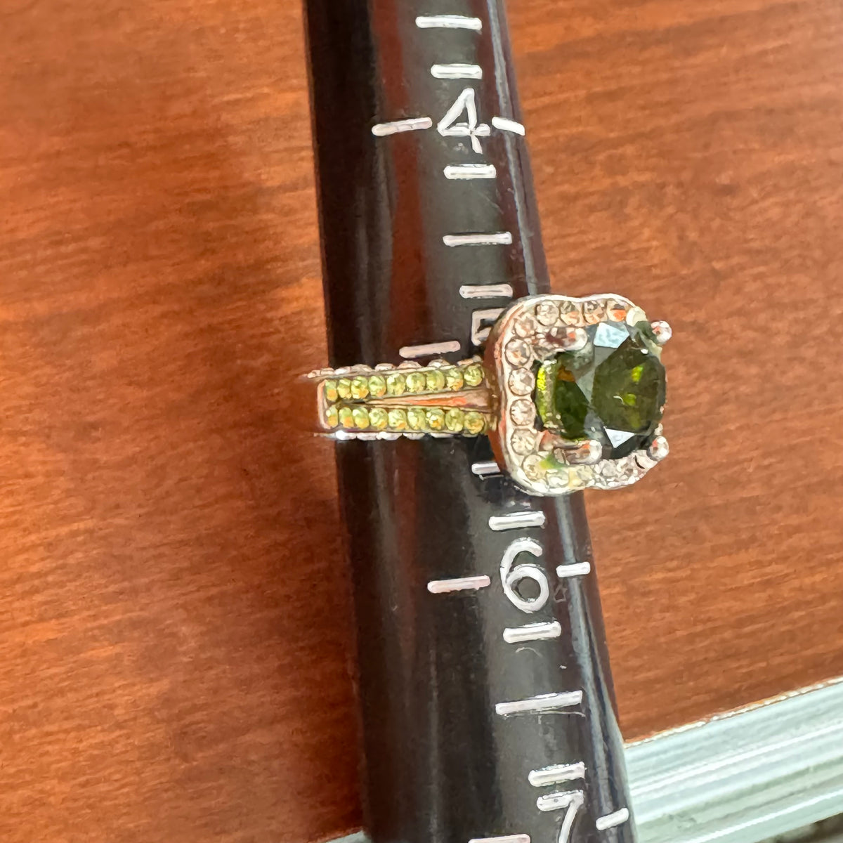 Round Cut Green Cushion Halo Statement Ring - Size 5