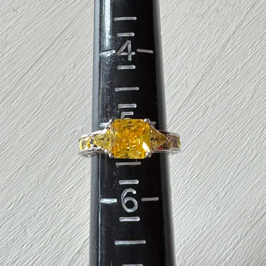 Canary Yellow Radiant Cut Trilogy Ring - Size 5