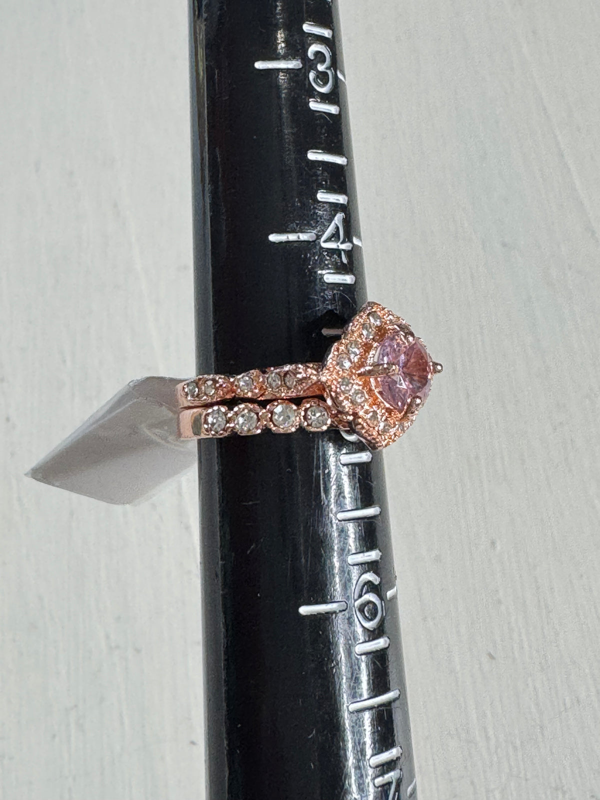 Art Deco Style Pink Crystal Halo Ring Stack Set - Size 5
