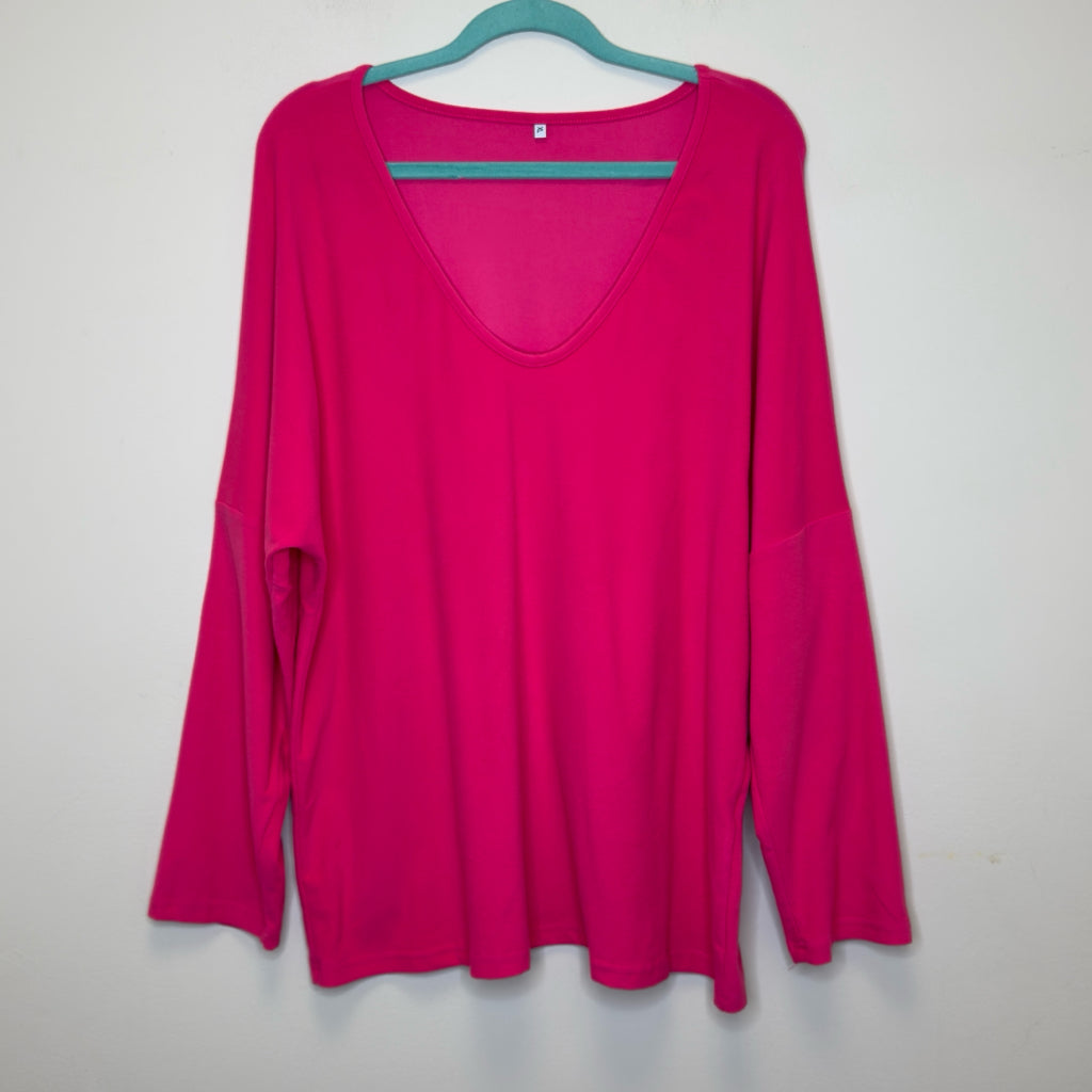 Hot Pink V-Neck Super Soft Plush Top - Size XL