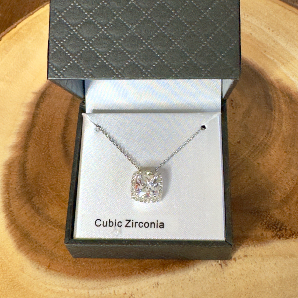 Cushion-Cut Halo Pendant Necklace