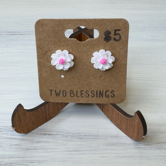 Two Blessings Earrings - Flower - White/Pink