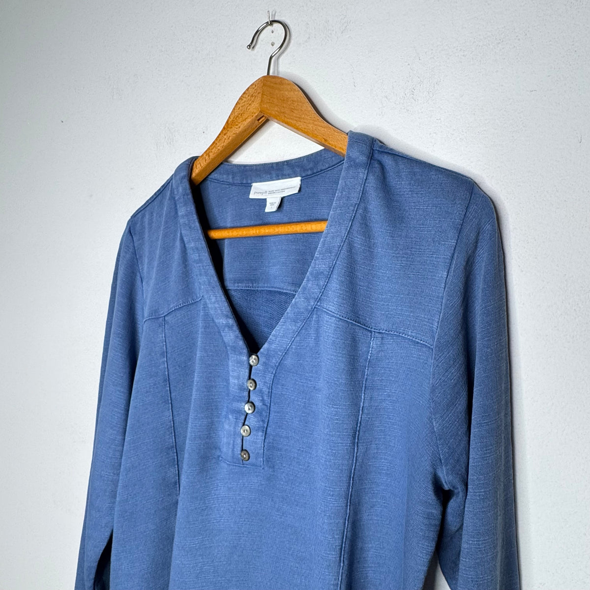 Pure Jill Tea Dyed Organic Cotton Henley Top - Size Large