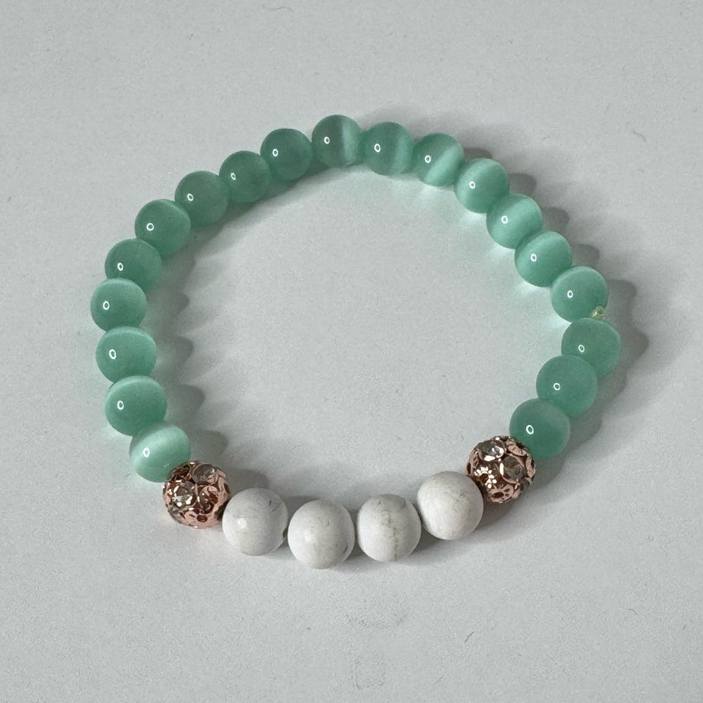 Inga Ann's Aqua Cat Eye & White Howlite Beaded Bracelet