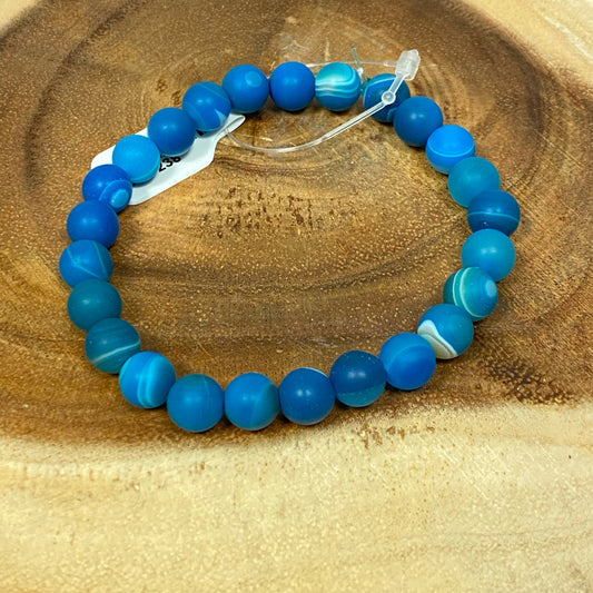 Inga Ann's Matte Blue Striped Agate Beaded Bracelet