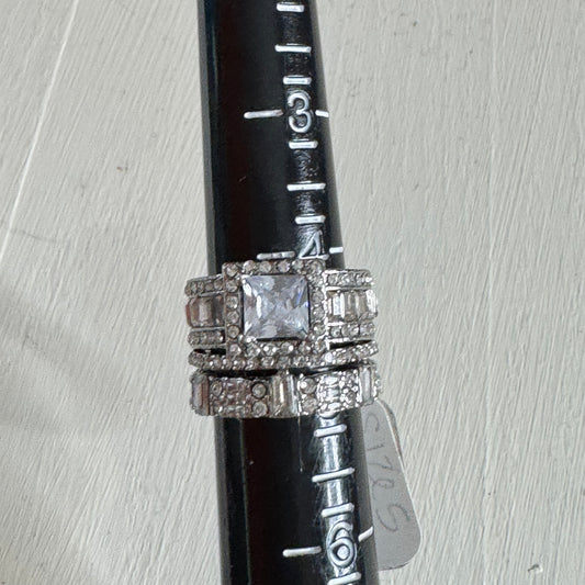 Princess Cut Square Halo Multi-Stacked Ring Set - Size 5