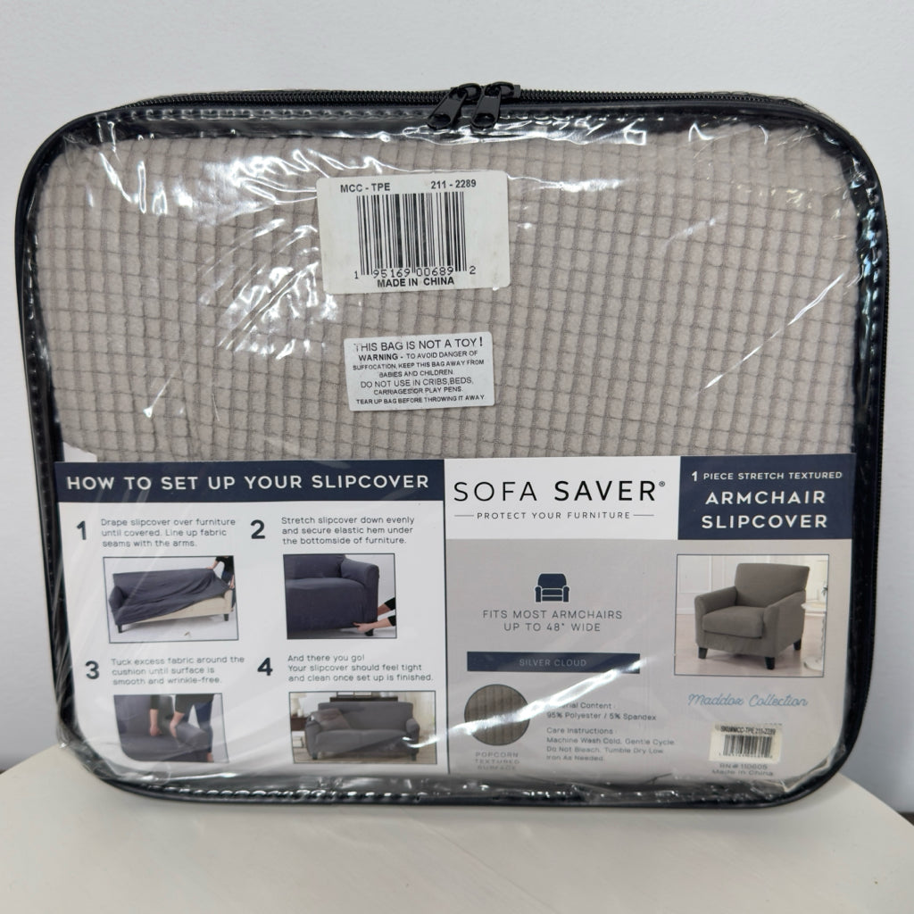 Maddox Collection Sofa Saver Armchair Slipcover -Silver Cloud