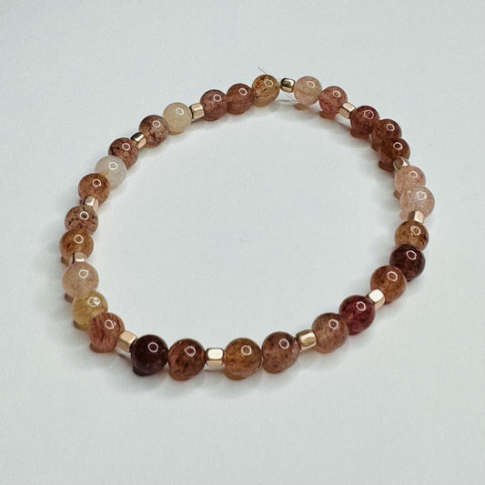 Inga Ann's Beaded Bracelet - Strawberry Quartz/Rose Gold Rondelle