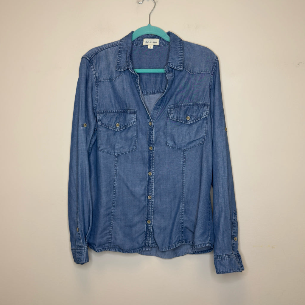 Cloth & Stone Denim Chambray Button Front Top - Size Large