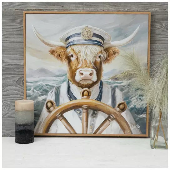 Captain Highland Cow Wood Wall Decor