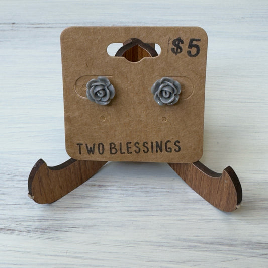 Two Blessings Earrings - Flower - Gray