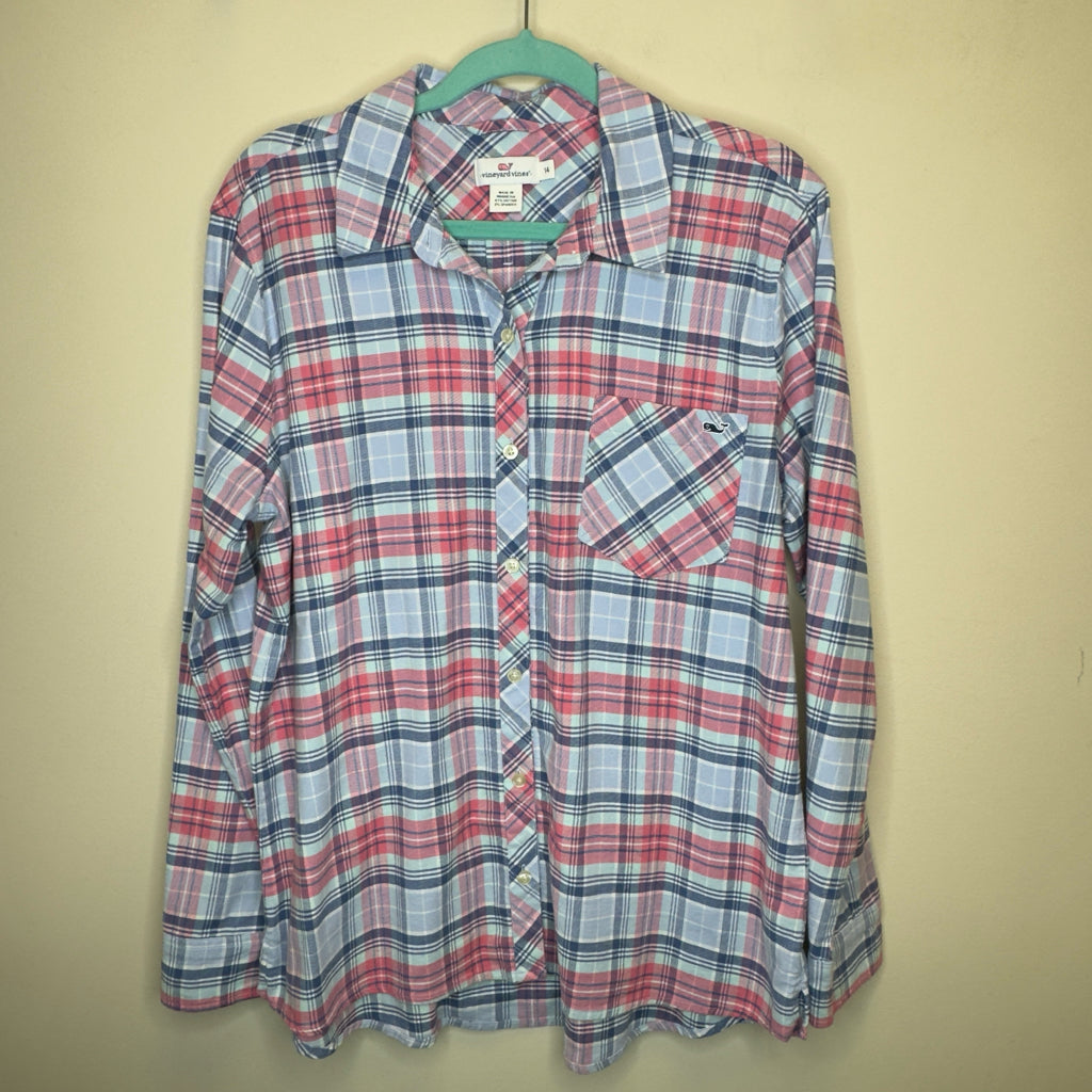 Vineyard Vines Pastel Plaid Button Front Flannel Shirt - Size 14