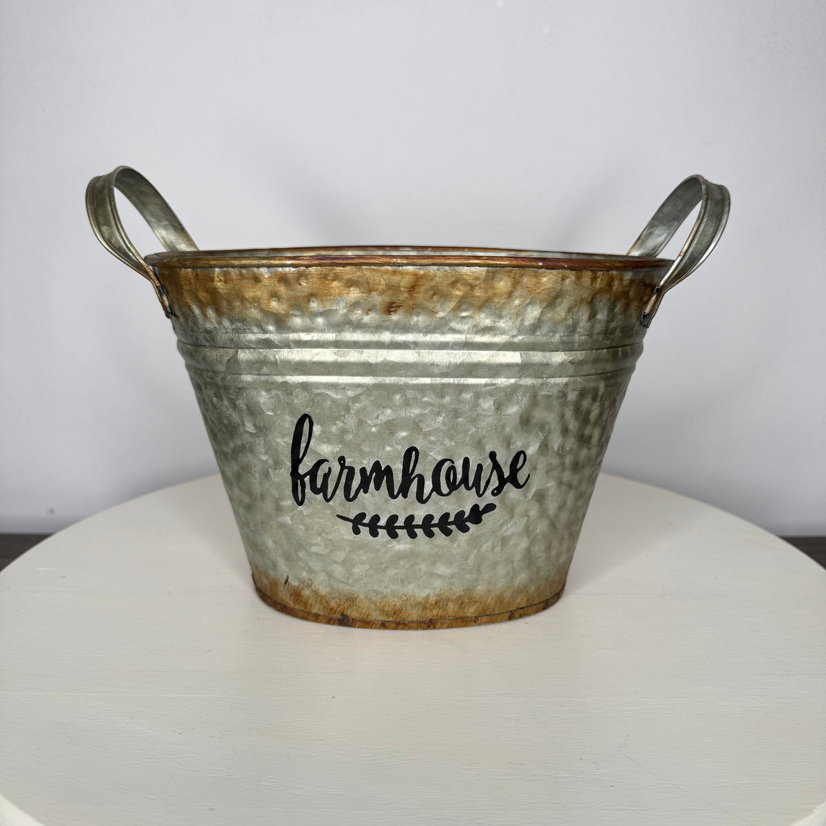 Farmhouse Galvanized Hammered Metal Pail With Handles
