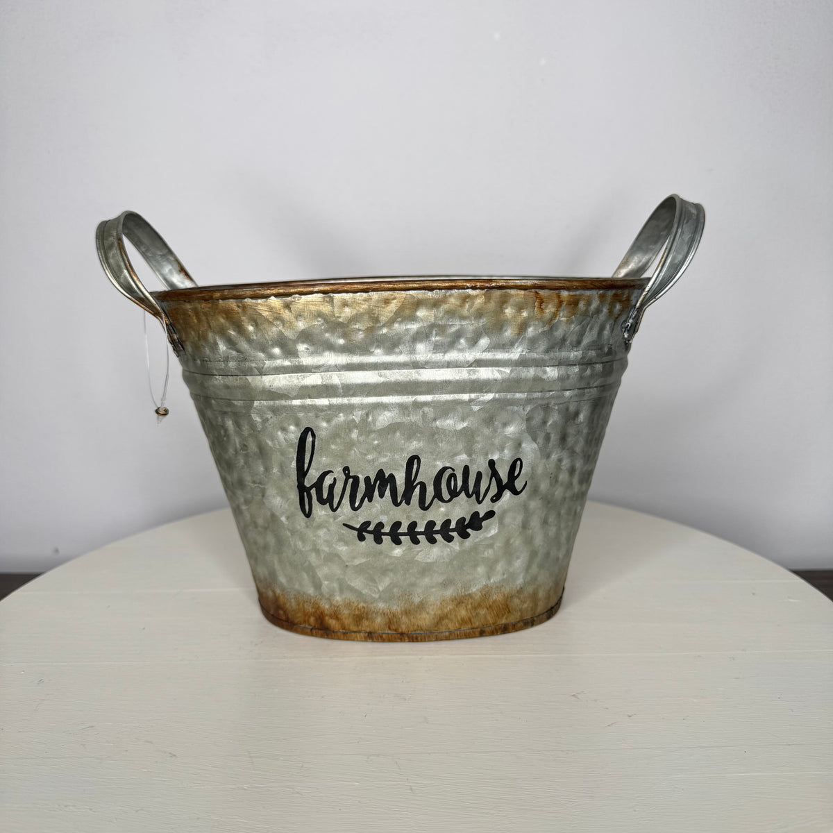 Farmhouse Galvanized Hammered Metal Pail With Handles