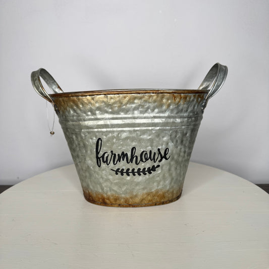 Farmhouse Galvanized Hammered Metal Pail With Handles