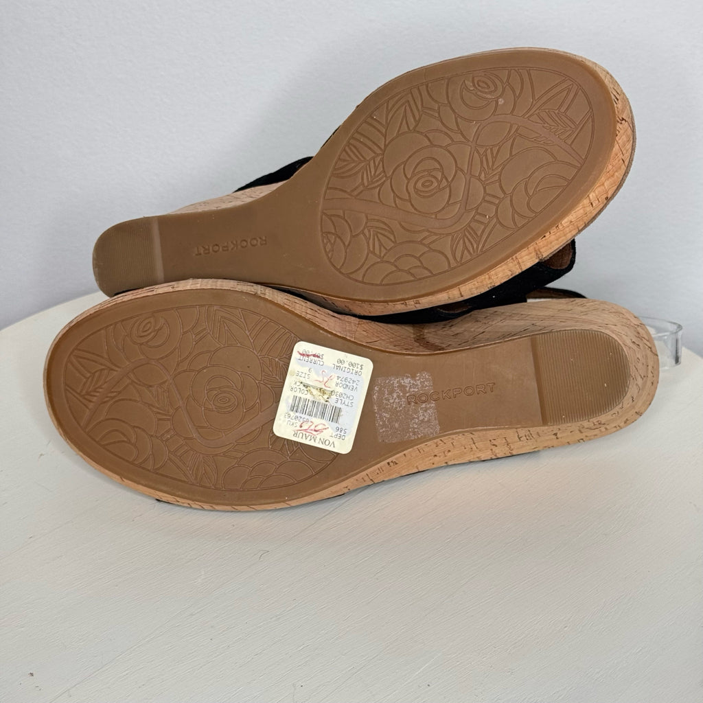 Rockport Cobb Hill Briah Leather Banded Wedge Sling Back Sandals - Size 9