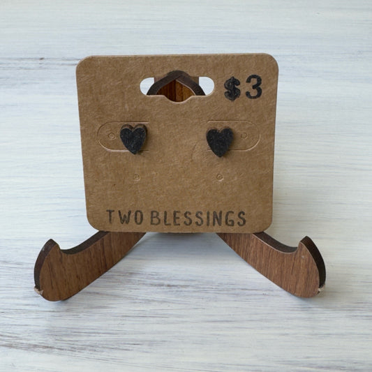 Two Blessings Earrings - Wood Heart - Gray