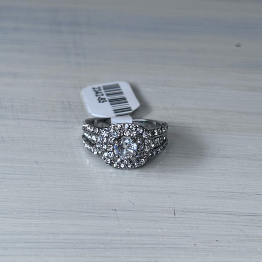 Round Cut Square Halo Wide Band Ring - Size 5