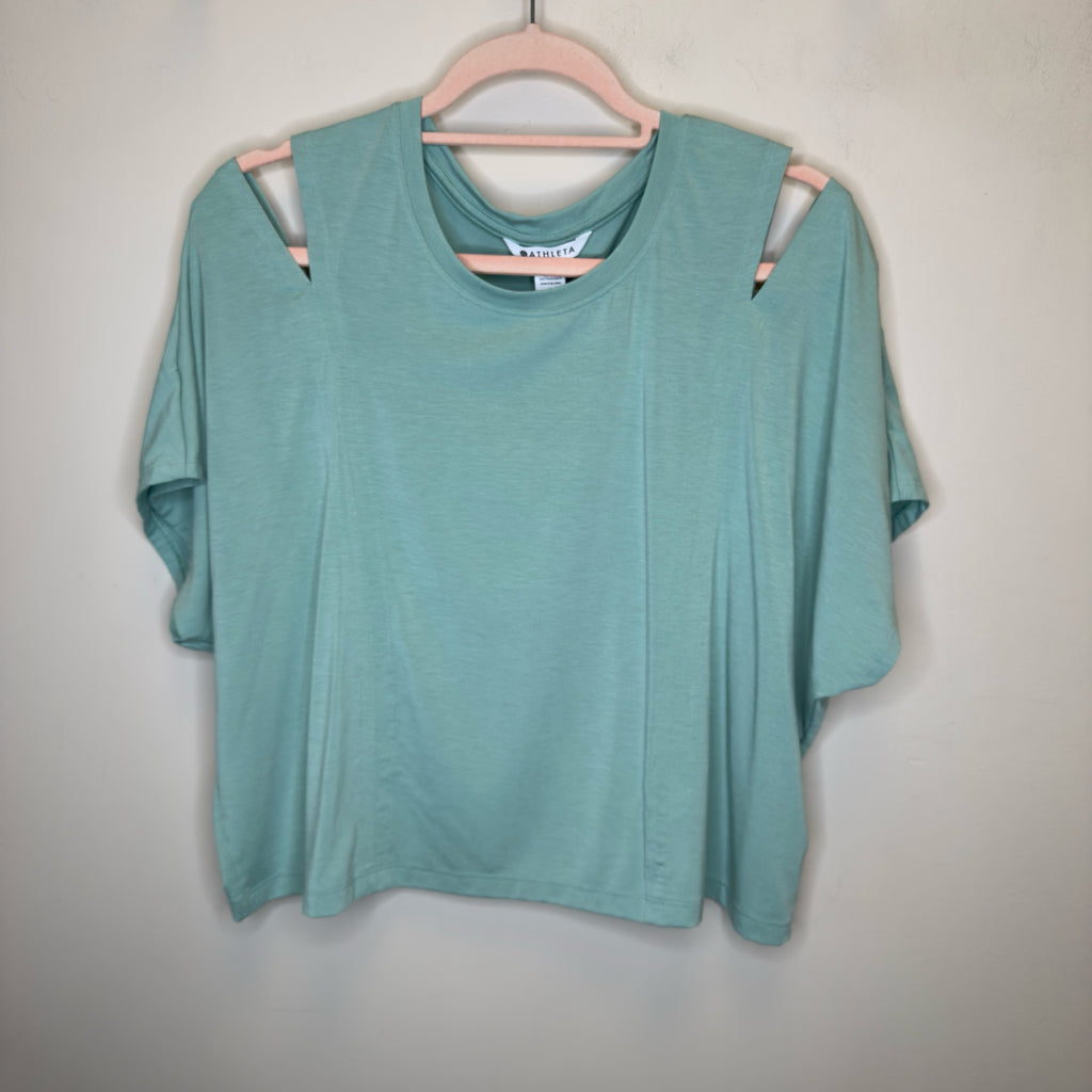 Athleta Intention Tee T-Shirt Cold Shoulder Cropped - Size Large