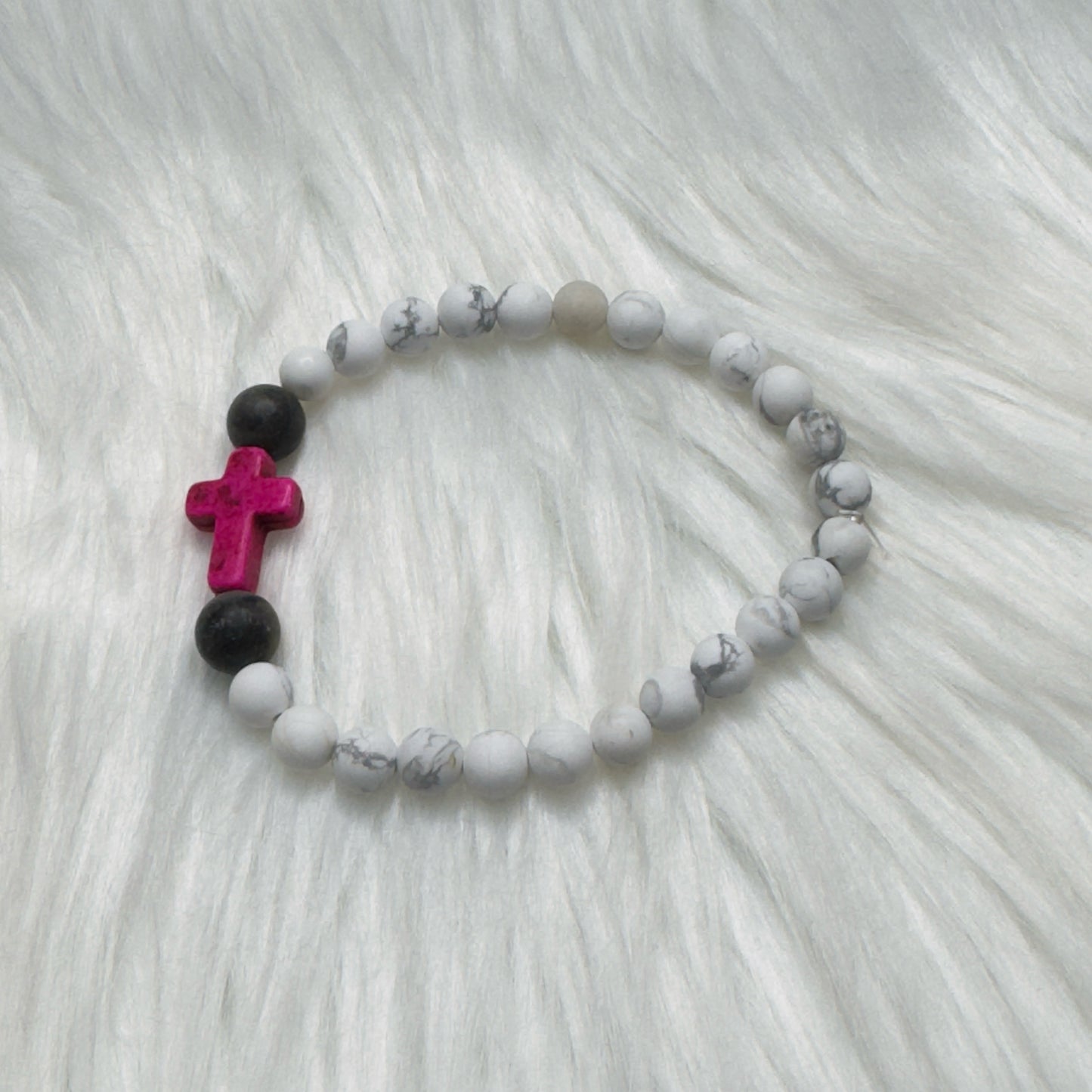 Inga Ann's Bracelet - White Howlite/Pink Howlite Cross