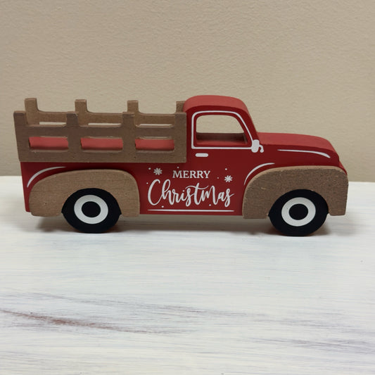 Red Merry Christmas Truck Wood Decor
