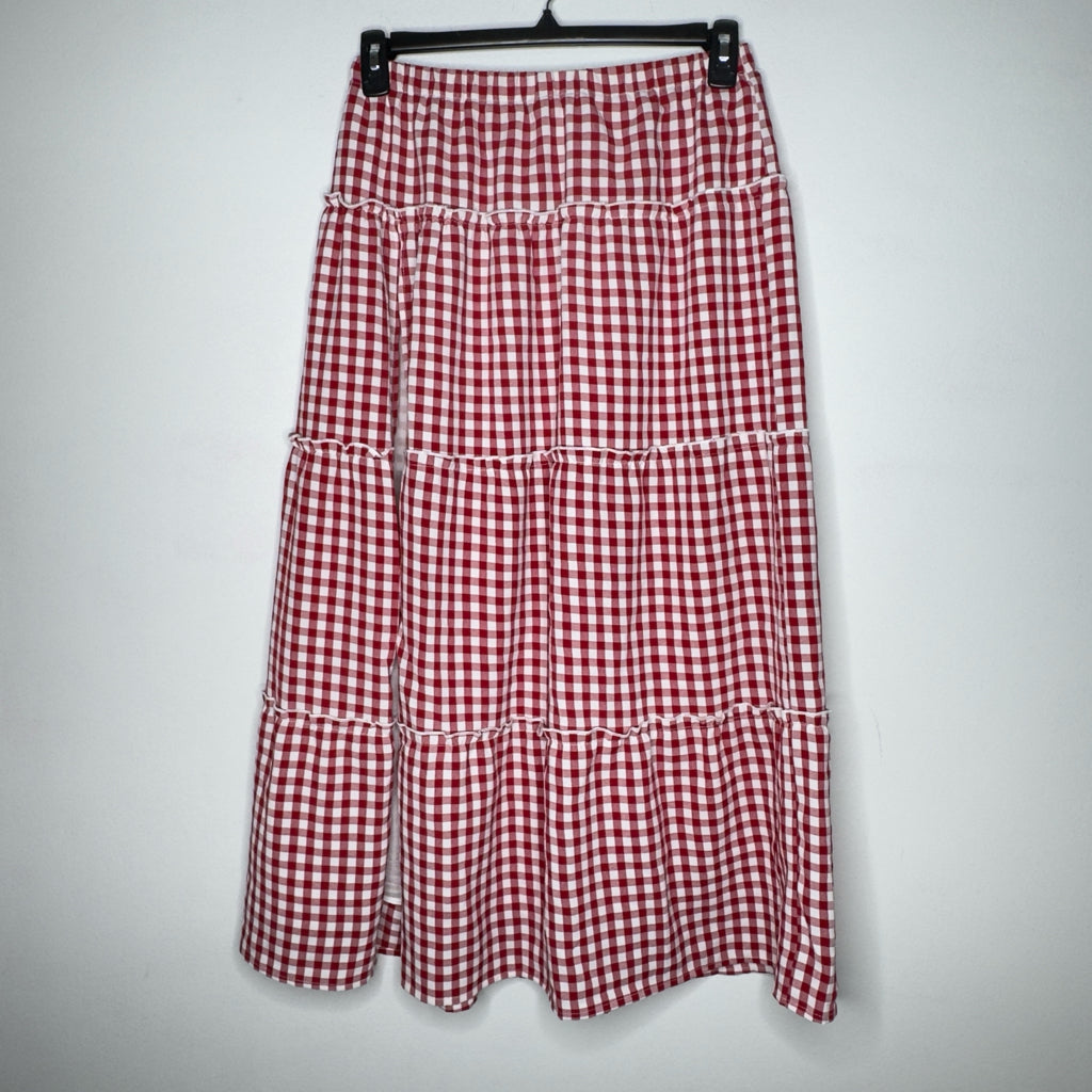 Edikted Red And White Gingham Side Slit Skirt - Size Small