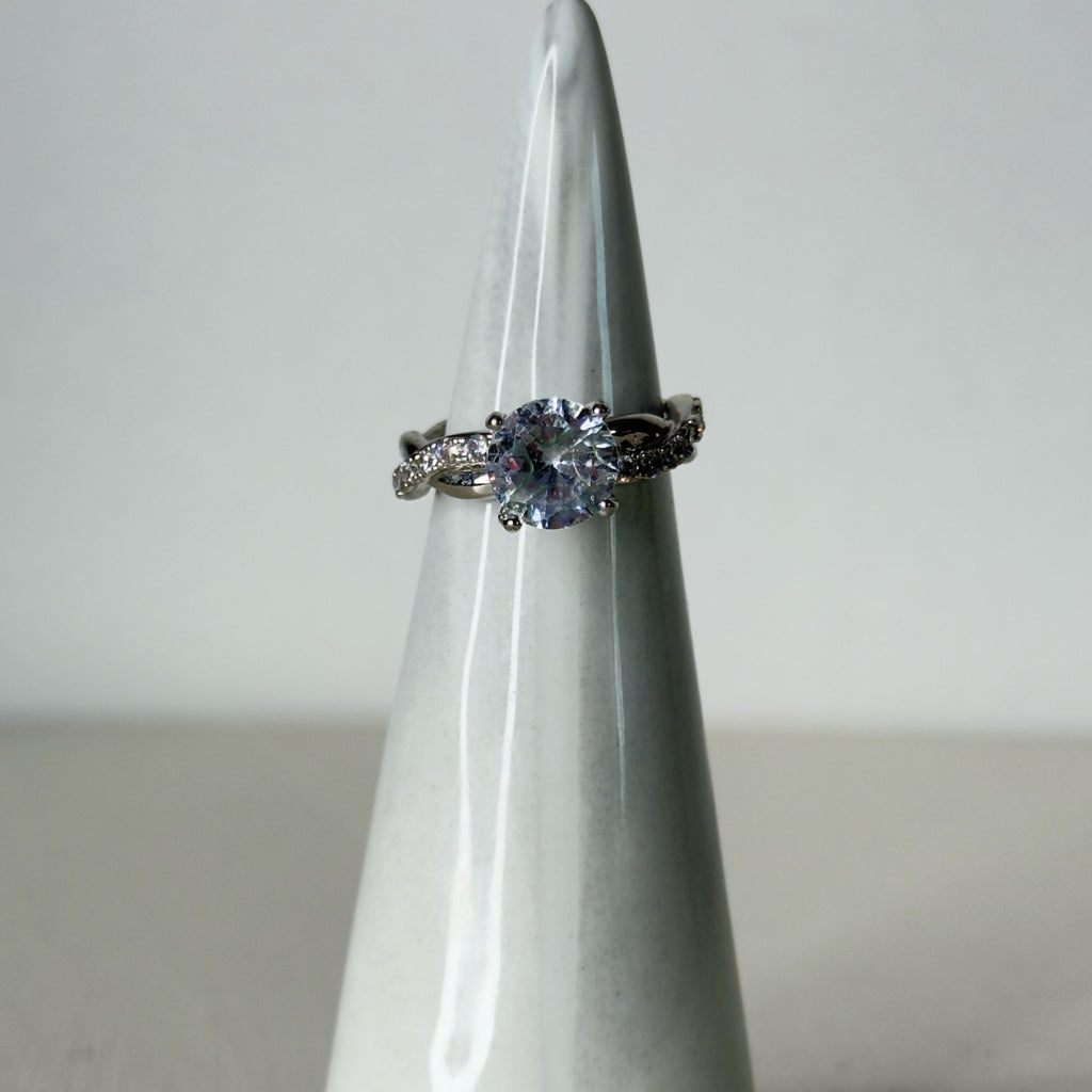 Silver Tone Crystal Infinity Cocktail Ring - Size 5
