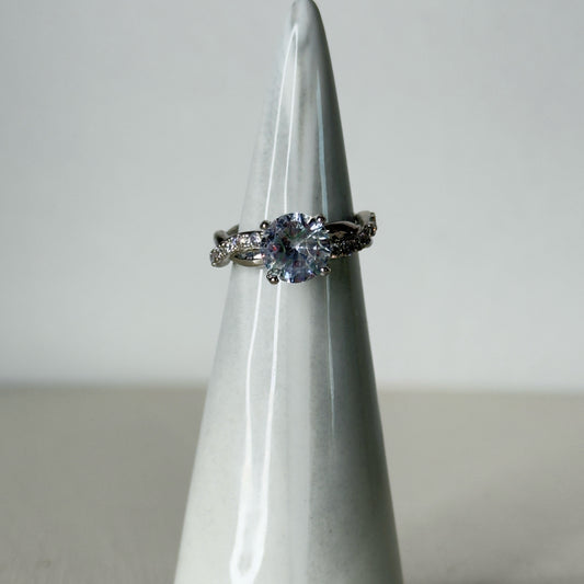 Silver Tone Crystal Infinity Cocktail Ring - Size 5