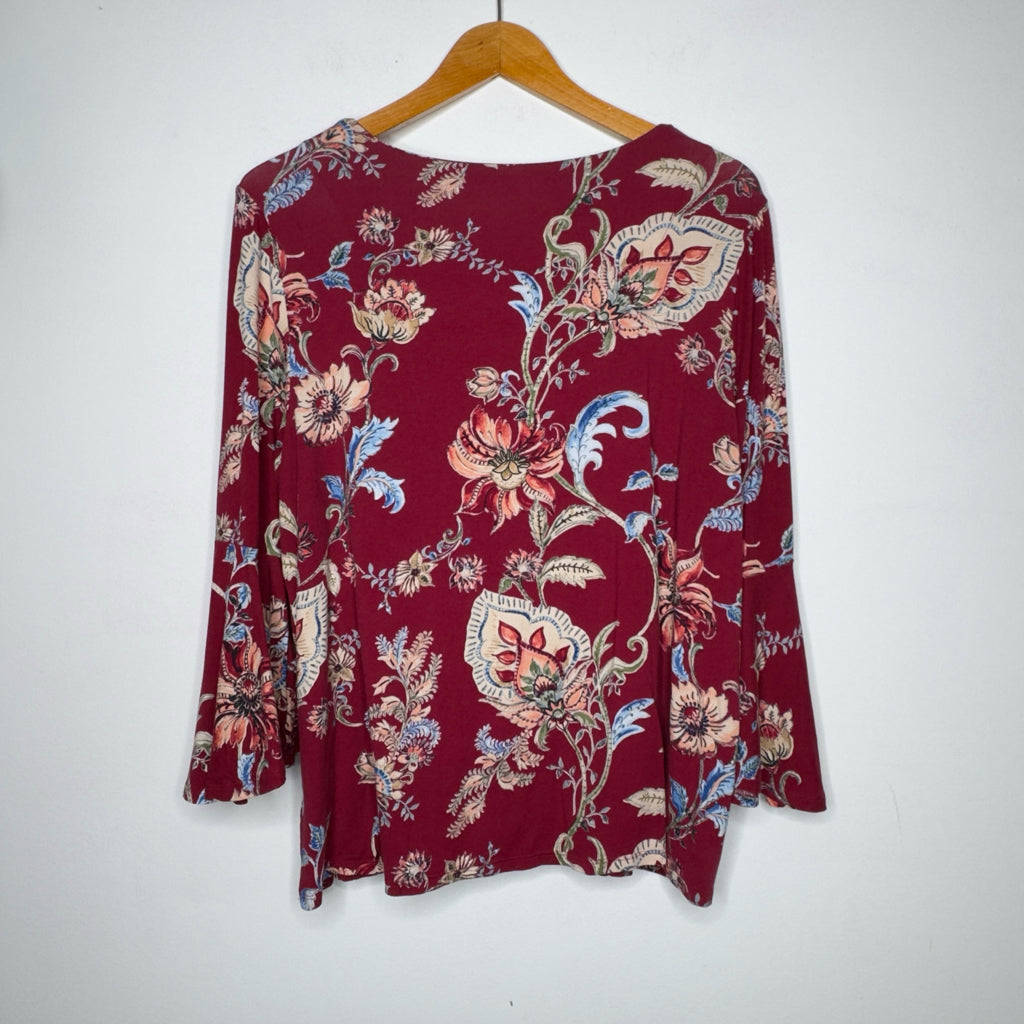 Chico's Floral Print 3/4 Bell Sleeve Top - Size Large