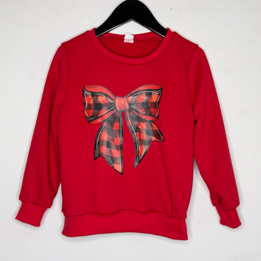 Buffalo Plaid Bow Print Sweatshirt - Size 4/5 Youth
