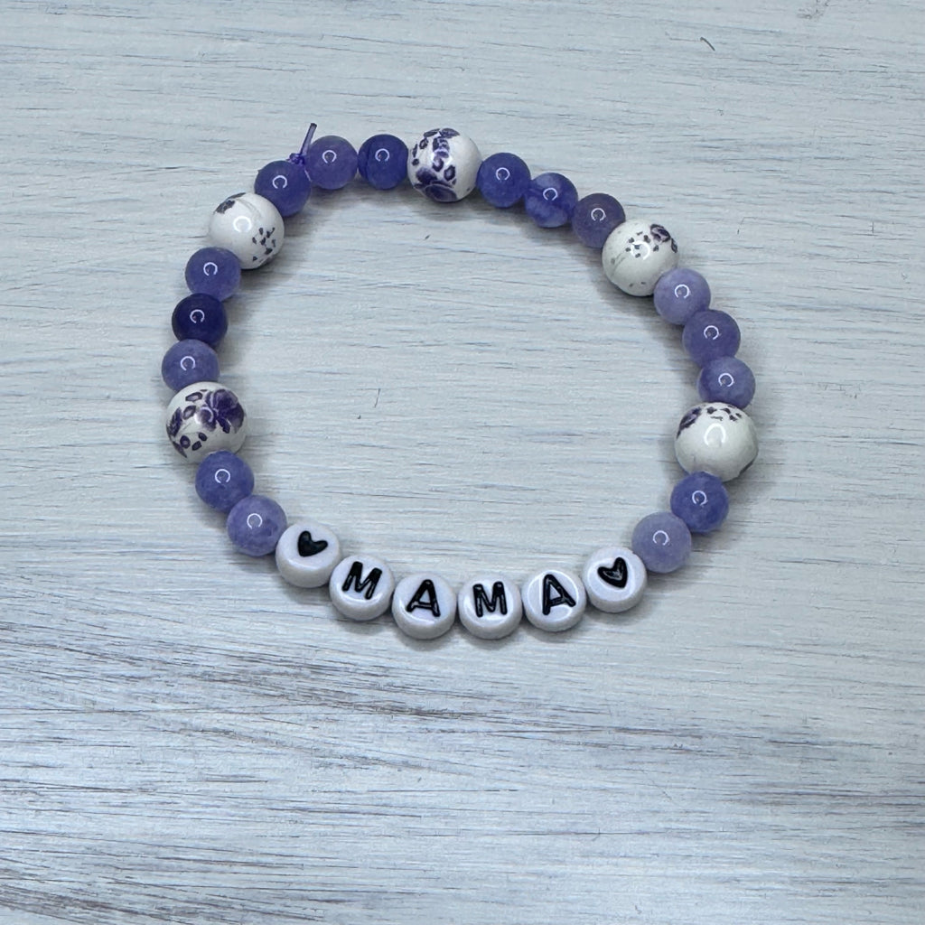 Inga Ann's Beaded Bracelet -Mama Purple Flower Ceramic