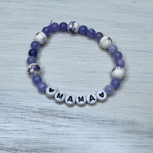 Inga Ann's Beaded Bracelet -Mama Purple Flower Ceramic