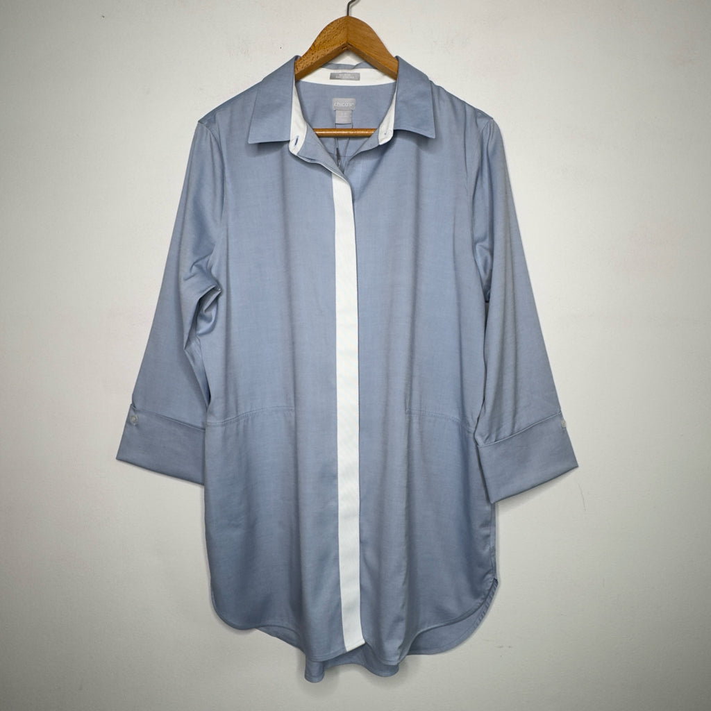 Chico's No Iron Stretch Casual Tunic Top - Size Large (14)