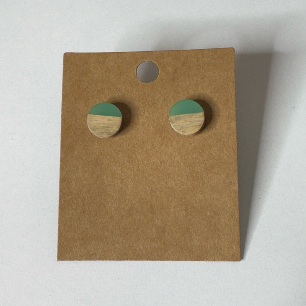 Turquoise & Wood Resin Stud Earrings