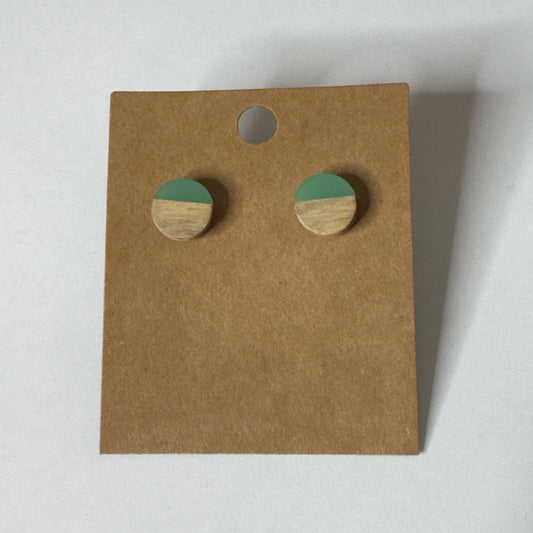 Turquoise & Wood Resin Stud Earrings