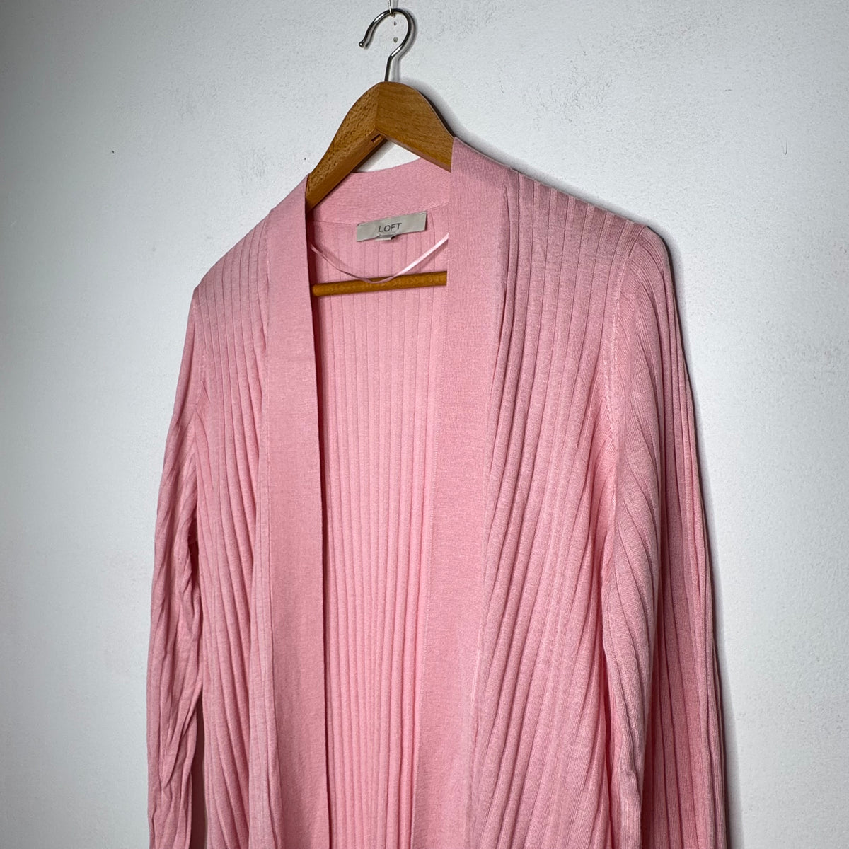 Loft Ribbed Open Front Long Sleeve Lightweight Cardigan - Size Large
